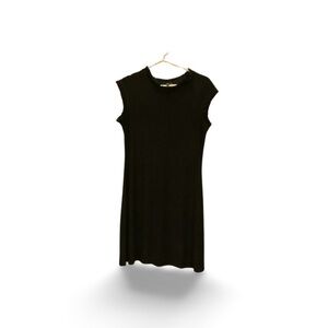 Nik and Nash Black Ruffle Trim Sleeveless Shift Dress Made in USA M